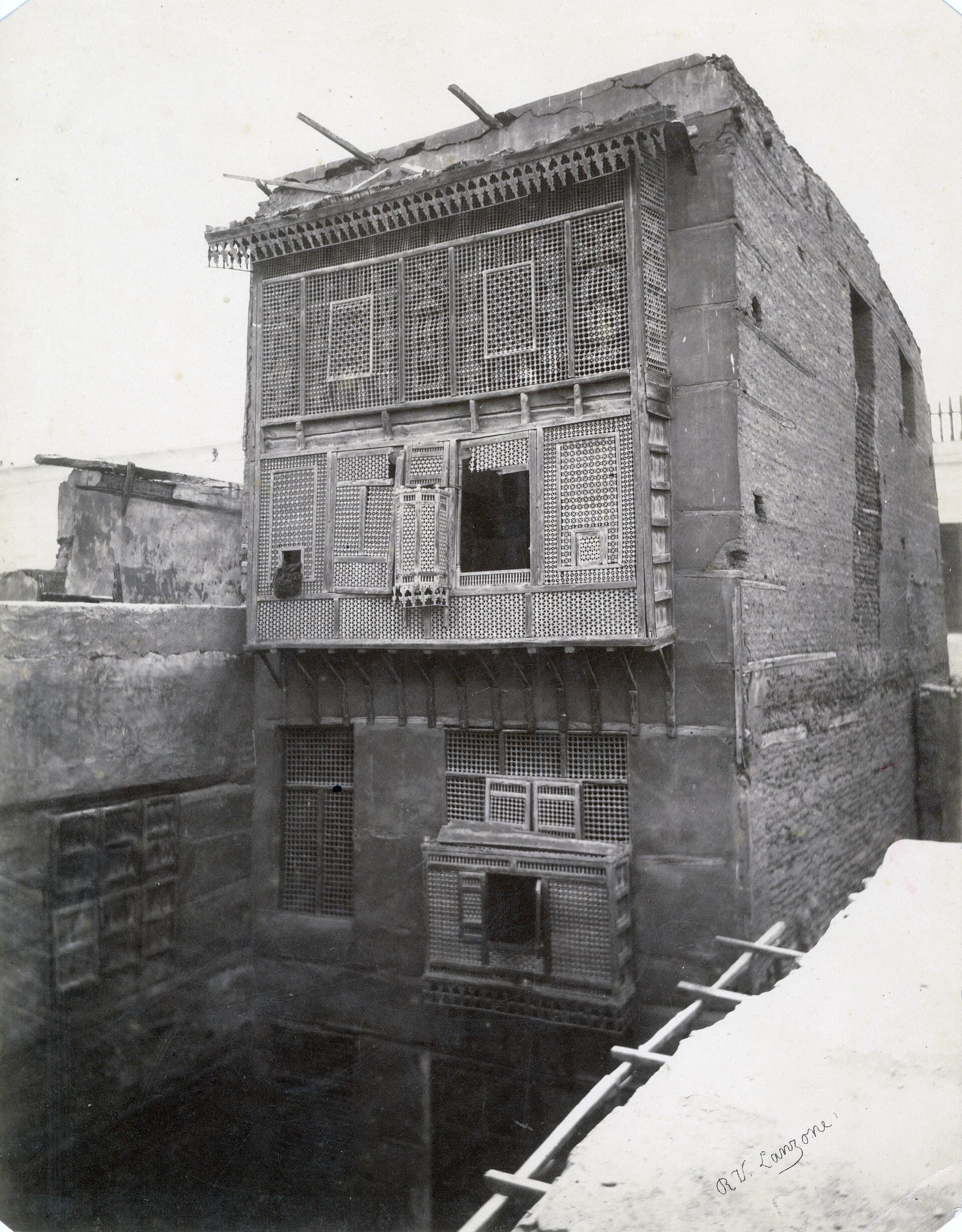 A merchant house screened in turned-wood mashrabiya, 1870. Photograph by R. V. Lanzone.