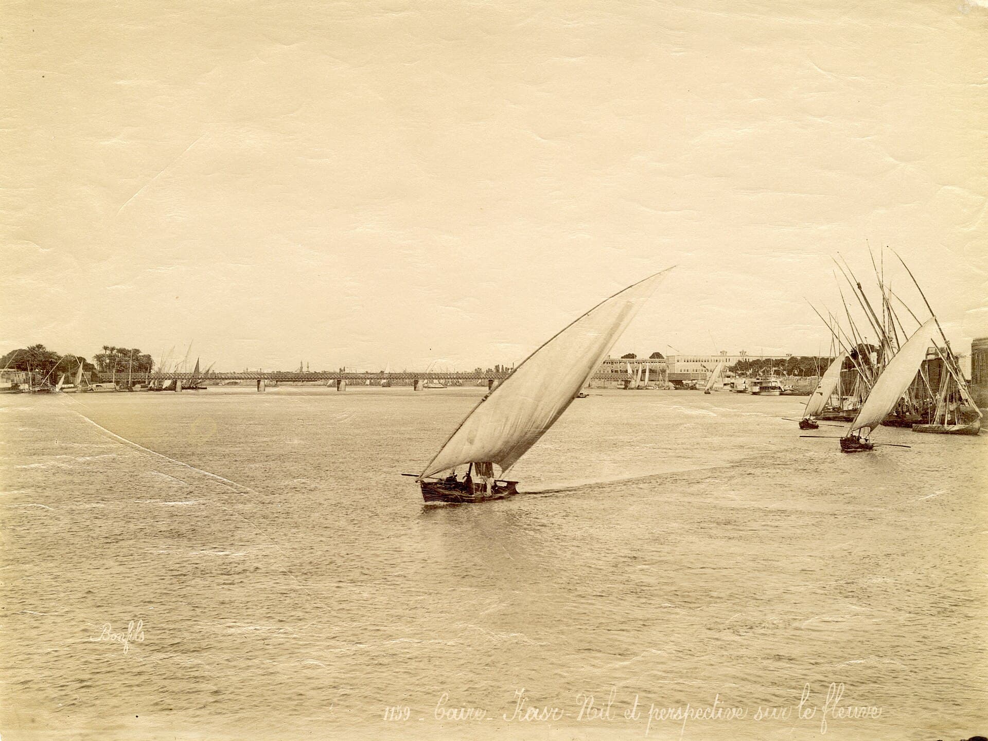 Feluccas on the Nile at Qasr al-Nil, 19th century. Photograph by Félix Bonfils.